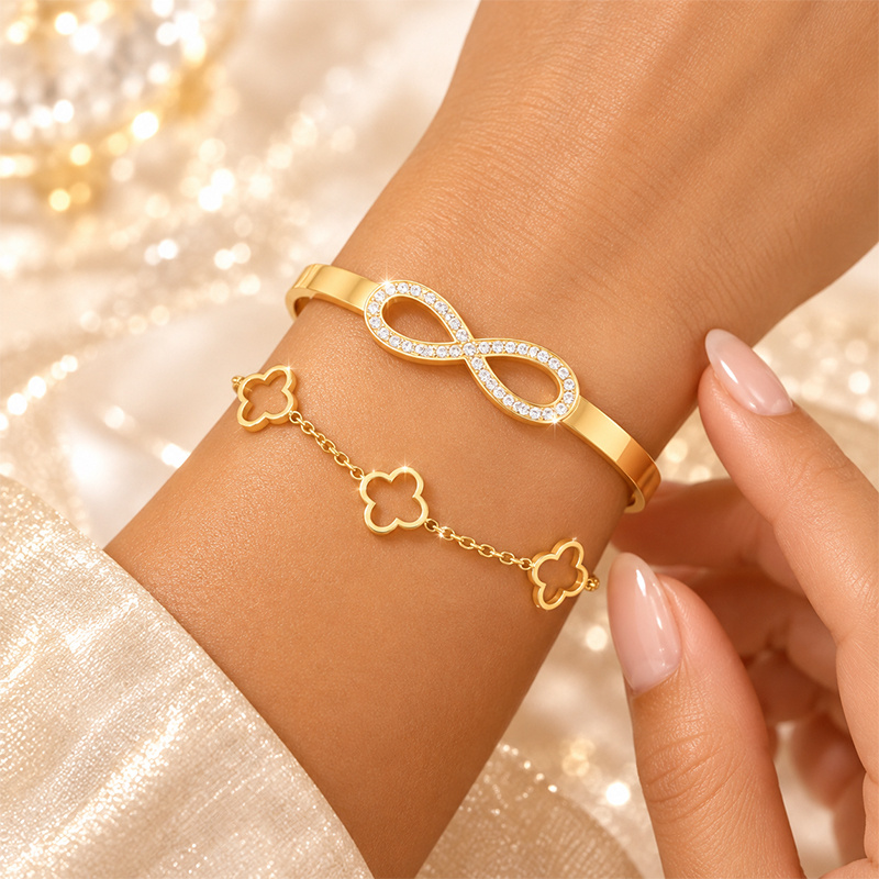 2pcs Clover Stackable Bracelet Set for Weddings & Parties